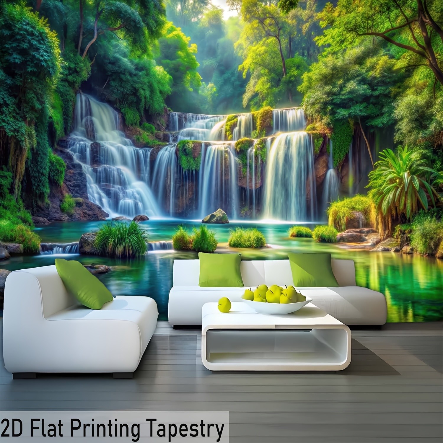 Tapisserie murale très large à motif de cascade fraîche et de forêt ensoleillée, idéale comme cadeau d'anniversaire, décoration de chambre ou de fête, avec pinces de suspension offertes._voghion.com