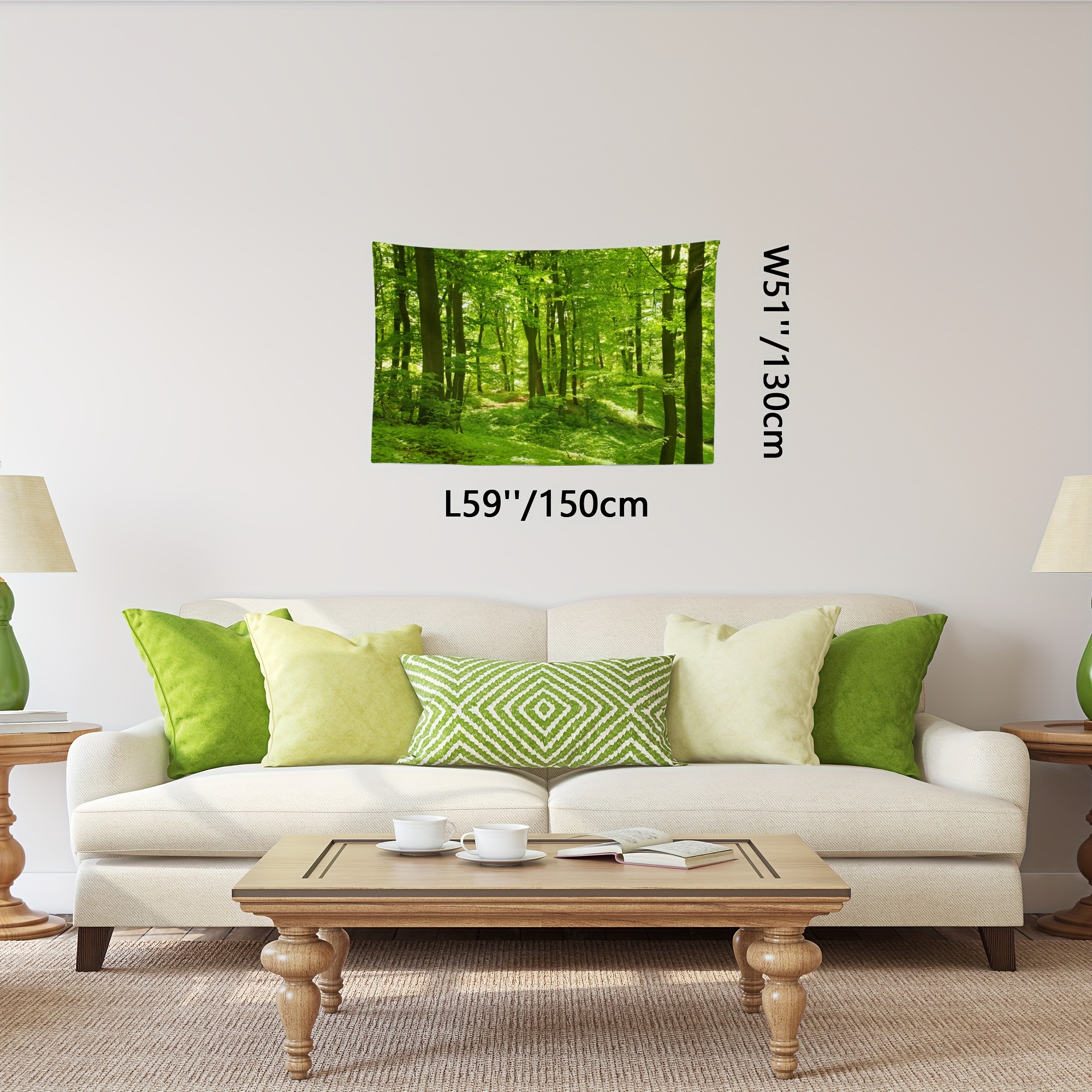 1 pezzo, arazzo con stampa di una foresta verde rilassante per la decorazione delle pareti, adatto per soggiorno, camera da letto e cucina._voghion.com