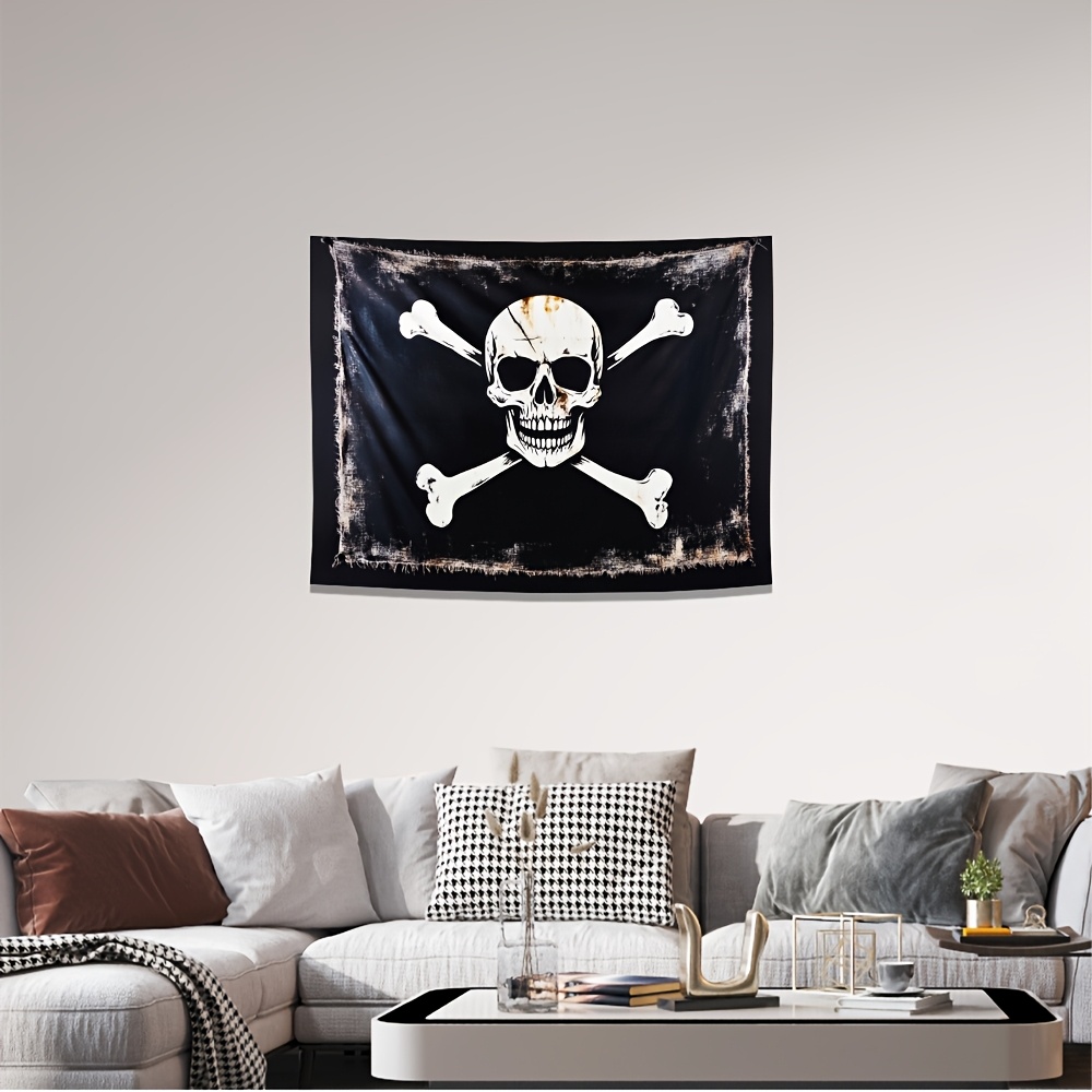 Pirate Flag Design Skull Crossbones Tapestry 1pc Durable Polyester Vintage Distressed Nautical Decor For Indoor Outdoor Home Office Adventure_voghion.com