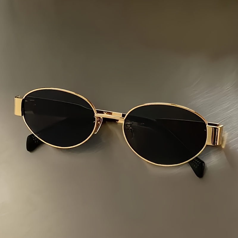 Occhiali da sole unisex vintage in metallo lucido con montatura ovale piccola, stile designer, antiriflesso, lenti in PC, perfetti per l'escursionismo - da donna_voghion.com