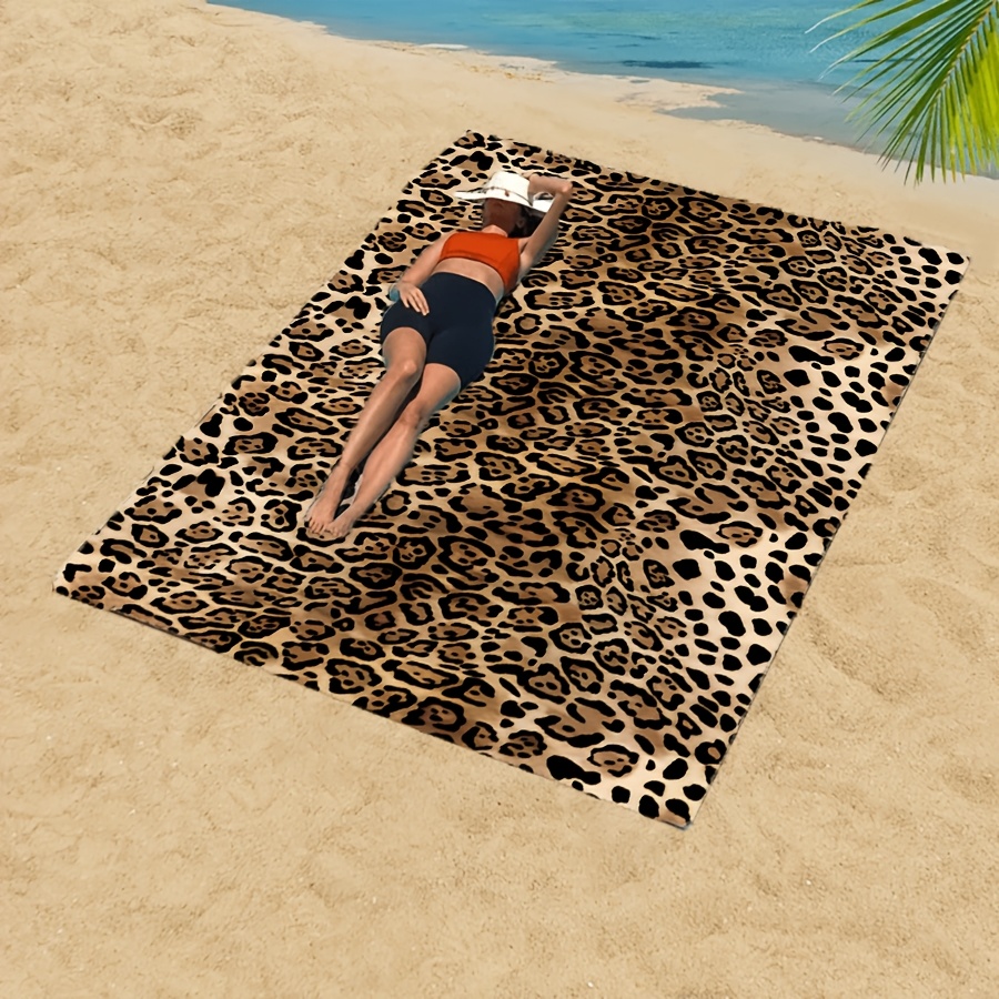 1 toalla de playa de microfibra con estampado de leopardo, superventas, de secado rápido con diseño de dibujos animados, toalla para el sudor de uso diario, toalla de baño absorbente, estampado digital._voghion.com