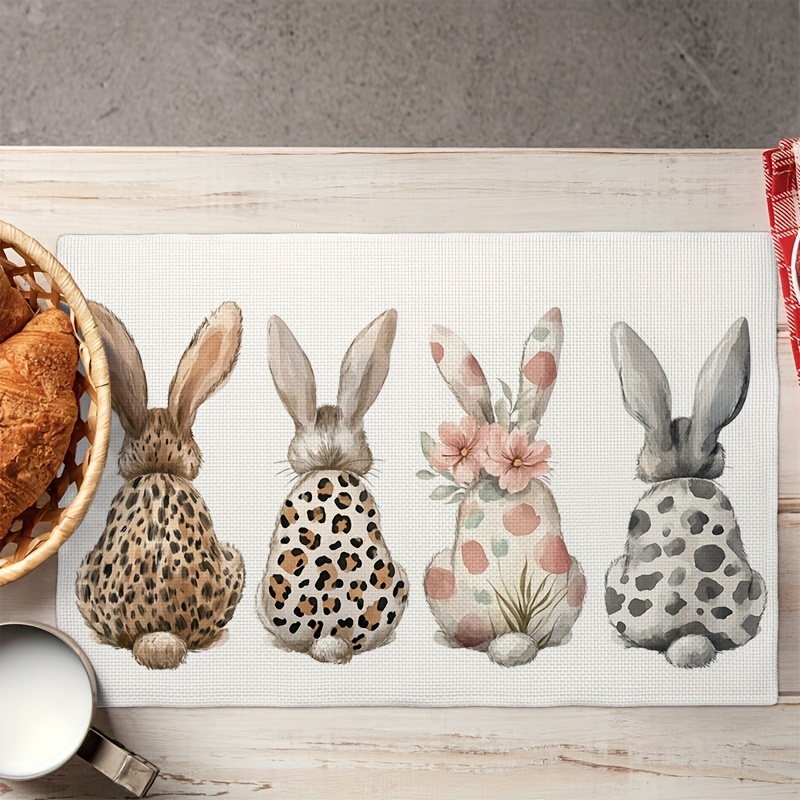 4pcs Placemat Clip Art Featuring Easter Bunnies In Placemats 30.48x45.72 Cm Table Mats For Party Kitchen Dining Decoration JJ0101CDJ146_voghion.com