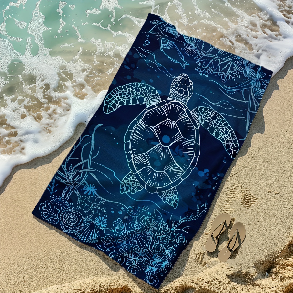 Soft Microfiber Blue Sea Turtle And Corals Beach Towel Quick Dry Absorbent Lightweight Bath Towel Summer Accessory For Outdoor Sport Travel Pool Beach_voghion.com