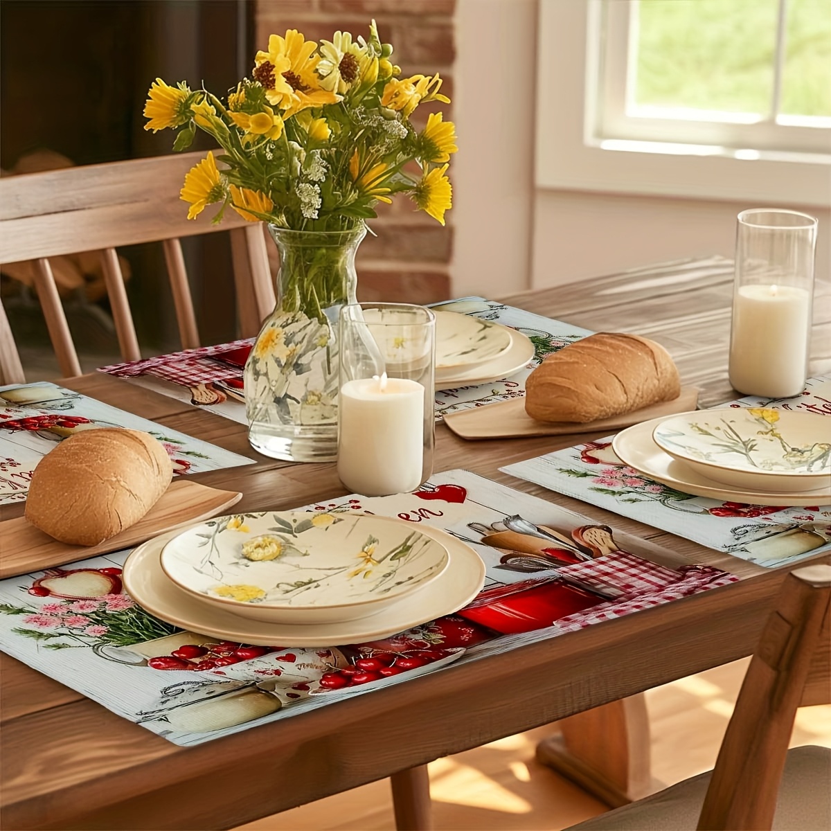 4pcs Rectangular Placemats - Thin Polyester - Early Summer Sweet Kitchen Element Placemats, Vibrant, Heat-Resistant And Easy To Clean, 30.48x45.72 Cm_voghion.com