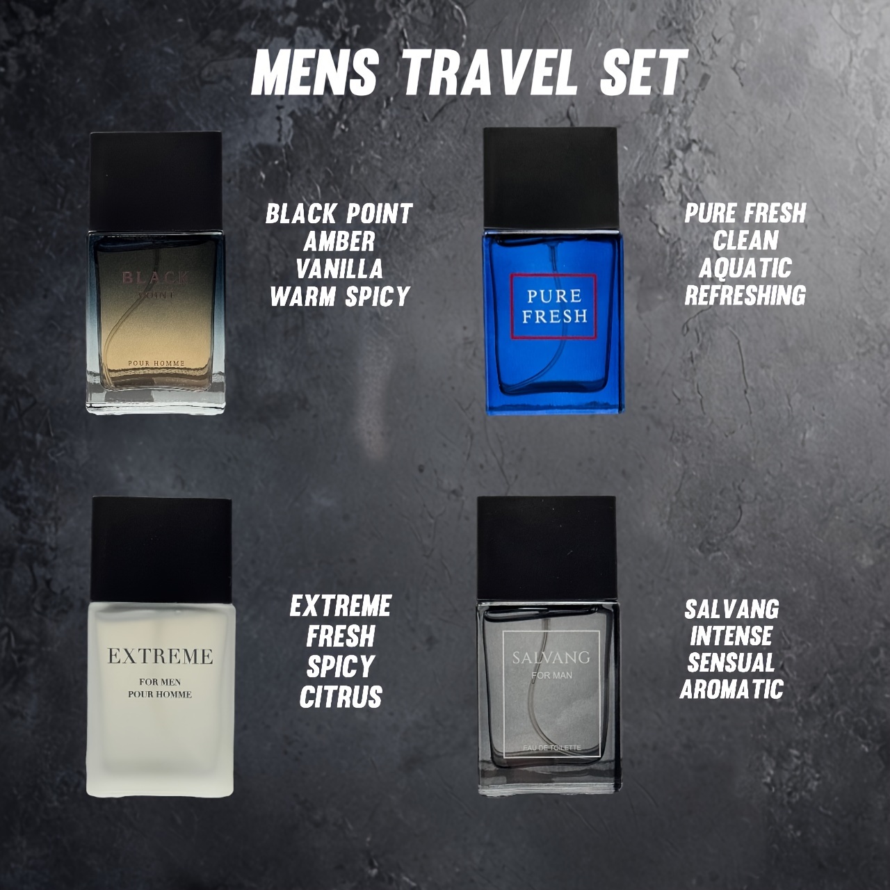 Men's 4pcs Set - Citrus Scent, Alcohol-Based, BPA-Free, 1.02fl.oz 30ml Each, Perfume Holder, Travel Coffret Set,_voghion.com