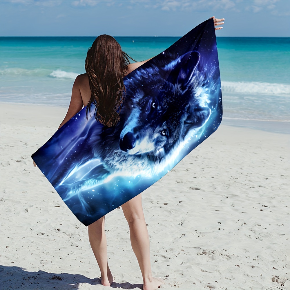 Tailles disponibles, serviette de plage à motif loup, serviette douce en microfibre absorbante et légère, idéale pour le camping et les voyages, accessoires de plage, cadeau indispensable pour les vacances !_voghion.com