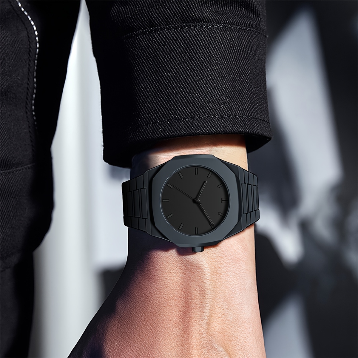 A Single Piece Of Minimalist Modern Black Quartz Watch Suitable For Both Men And Women, Featuring An Adjustable Strap_voghion.com
