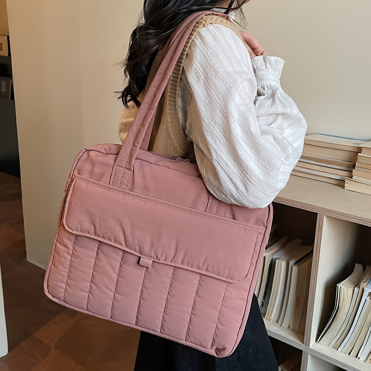 Gesteppte 14-Zoll-Laptoptasche für Damen, großes Fassungsvermögen, mehrere Fächer, ideal für den Alltag und die Arbeit, Schultertasche_voghion.com