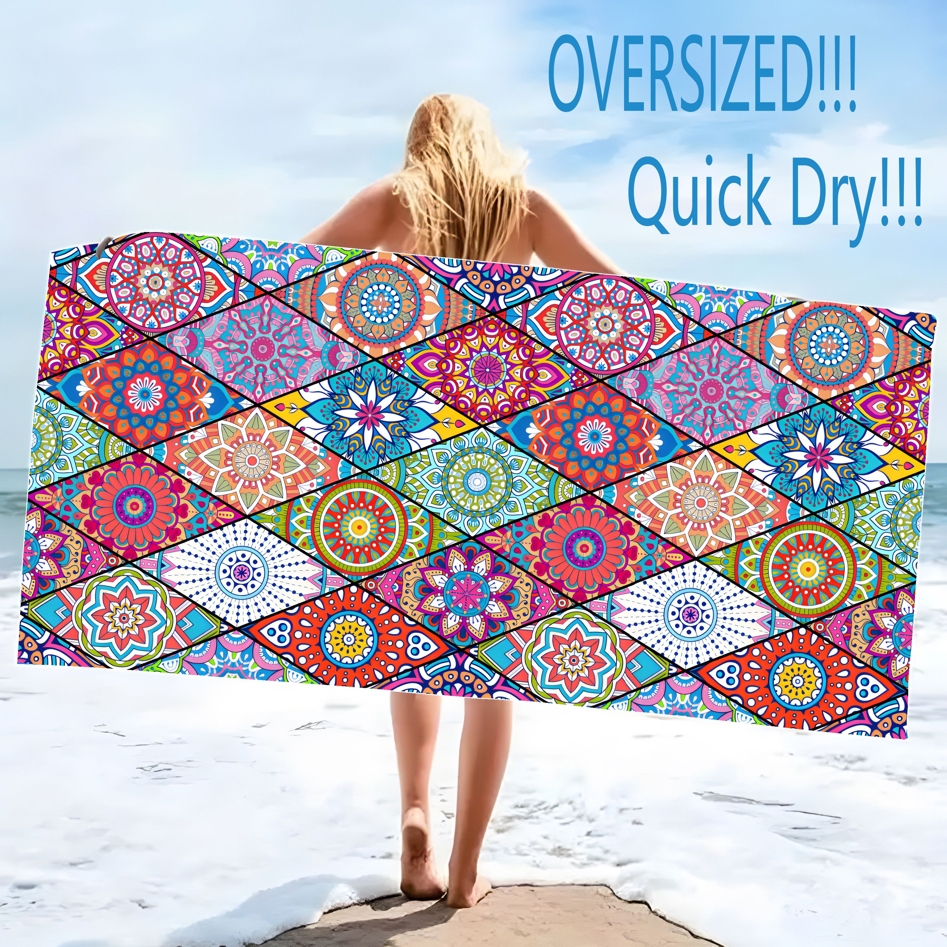 2 Piece Set Purple Mandala Design Sand Resistant Microfiber Beach Towels Soft Absorbent Quick Drying Ideal For Swimming Camping Bathing_voghion.com