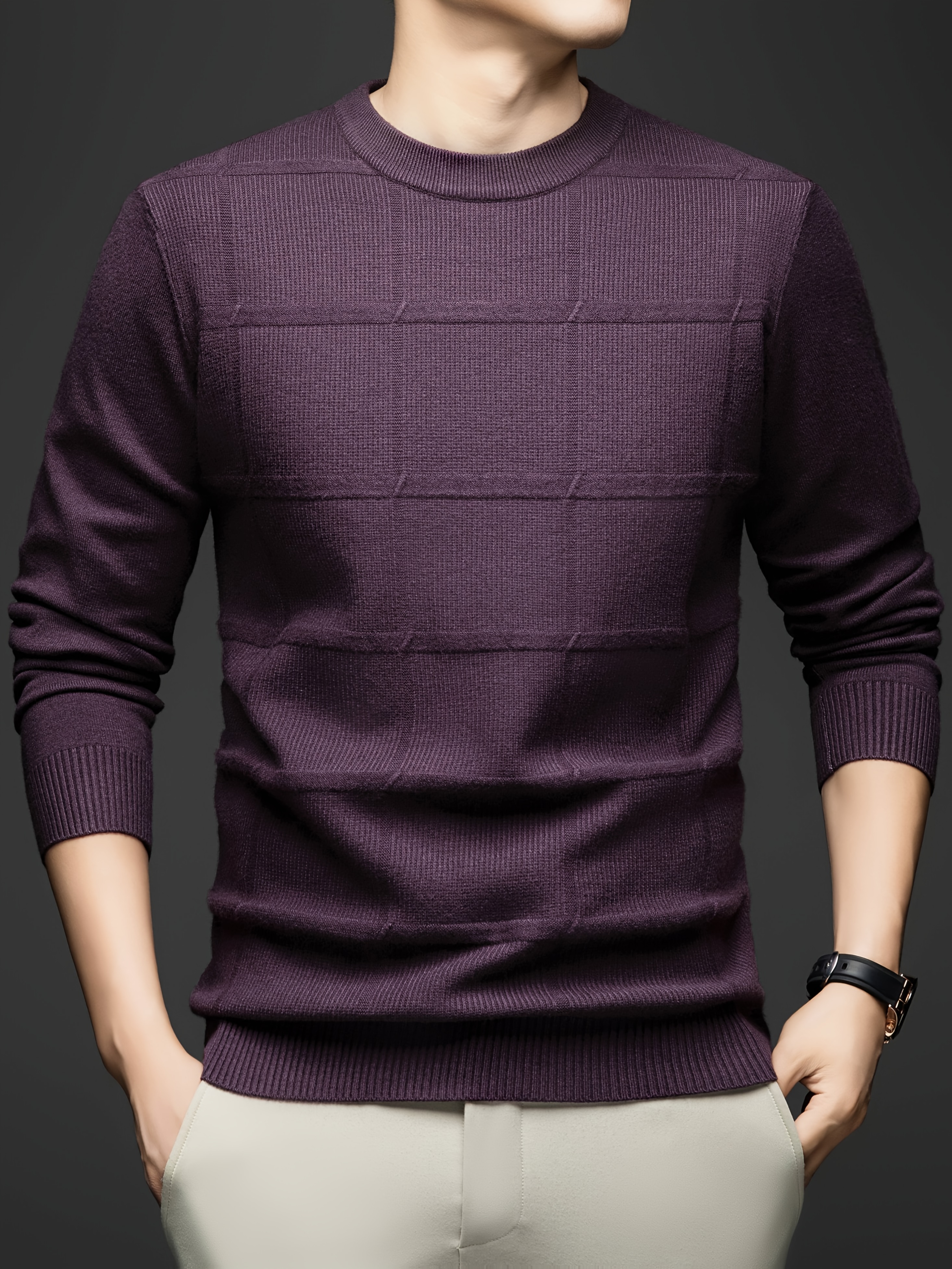 Maglietta a maniche lunghe in maglia autunnale e invernale - Maglietta casual da uomo con scollo rotondo_voghion.com