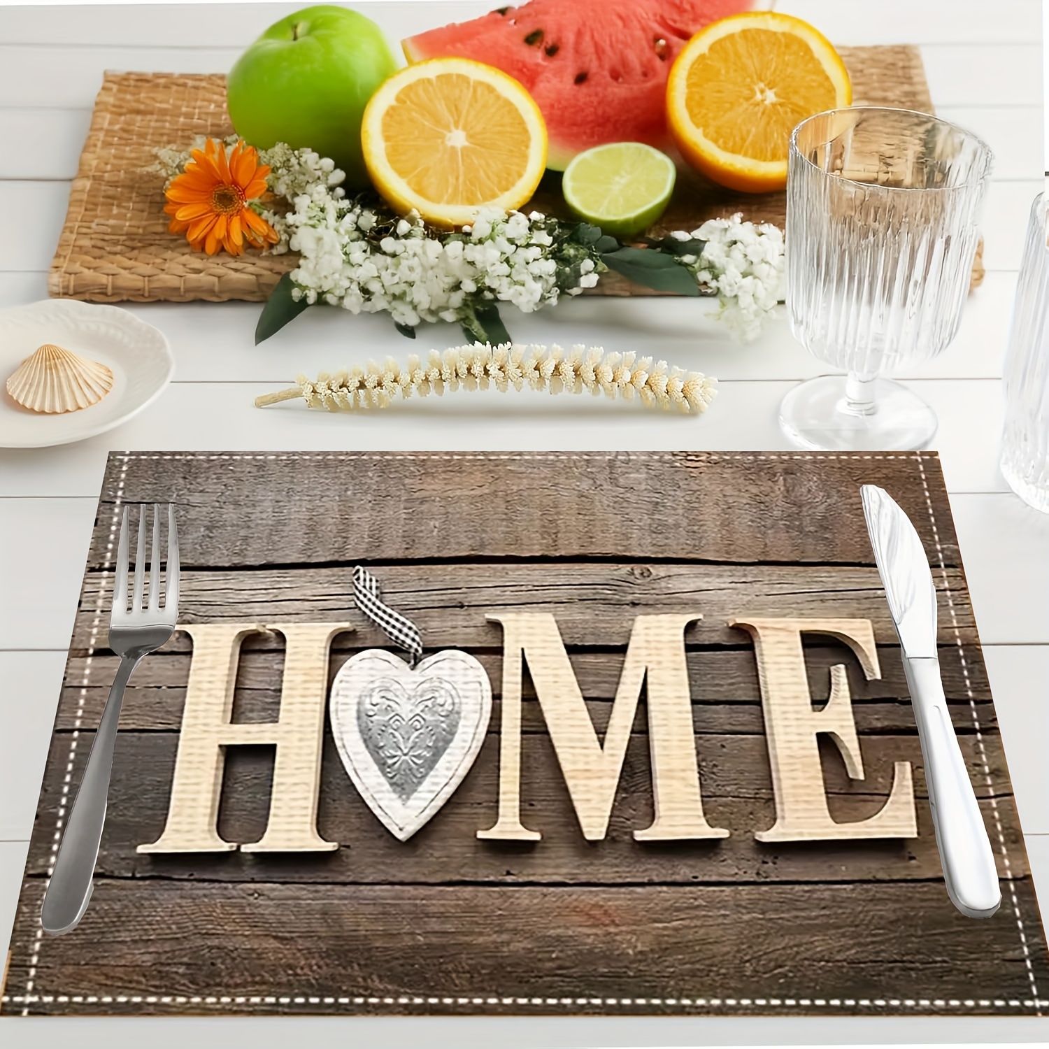 1/4/6/8pcs Wood Grain Love Letter Pattern Placemats Seasonal Daily Holiday Decor Suitable For Home Kitchen Dining Room Party Indoor Outdoor Decoration_voghion.com