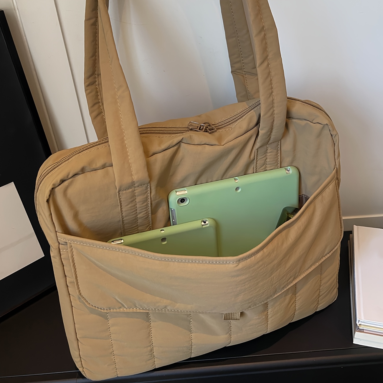 Gesteppte 14-Zoll-Laptoptasche für Damen, großes Fassungsvermögen, mehrere Fächer, ideal für den Alltag und die Arbeit, Schultertasche_voghion.com