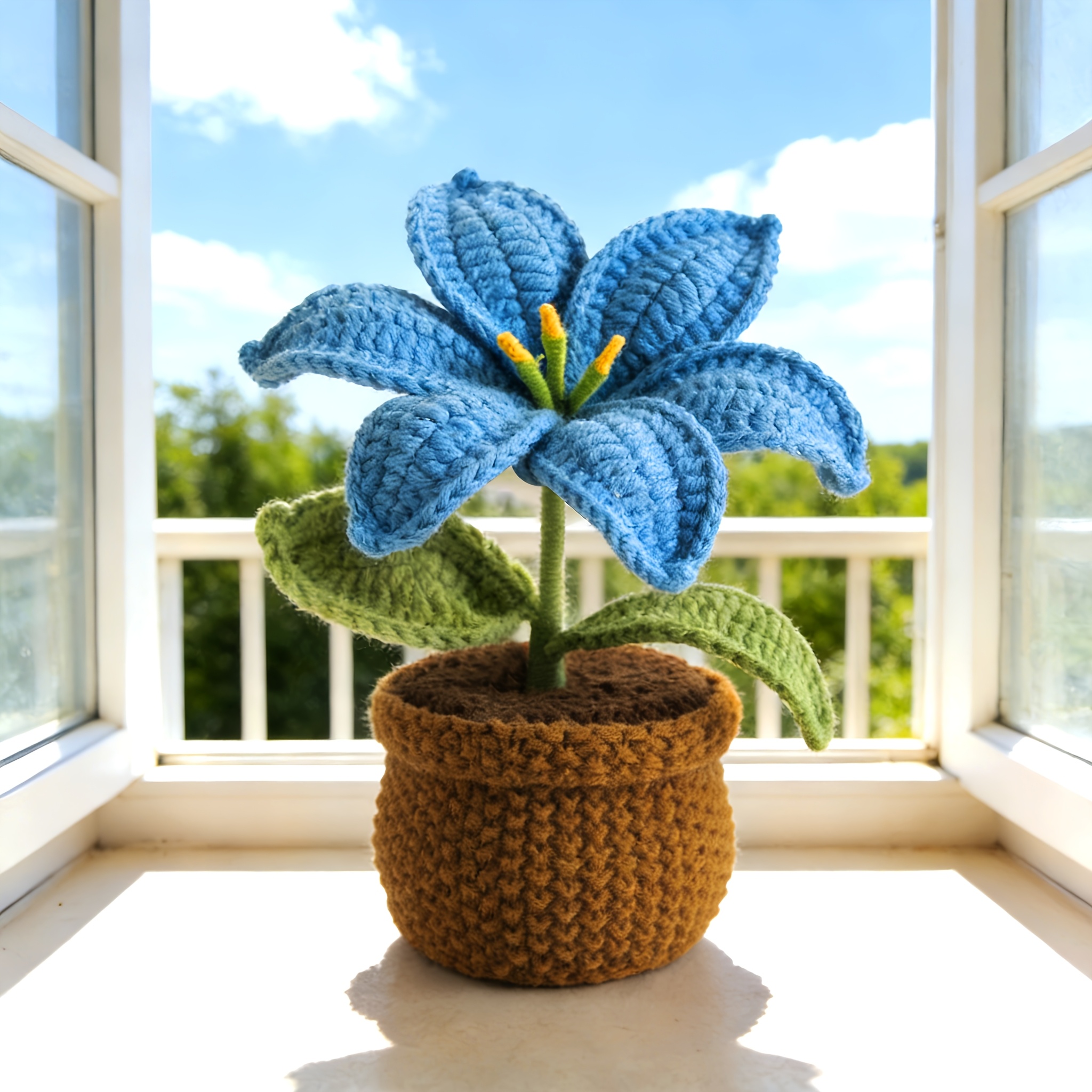 Lys crocheté à la main — Une décoration florale en pot éclatante, une touche chaleureuse pour les rebords de fenêtres et les tables, un cadeau parfait pour la Saint-Valentin, Retour à S_voghion.com