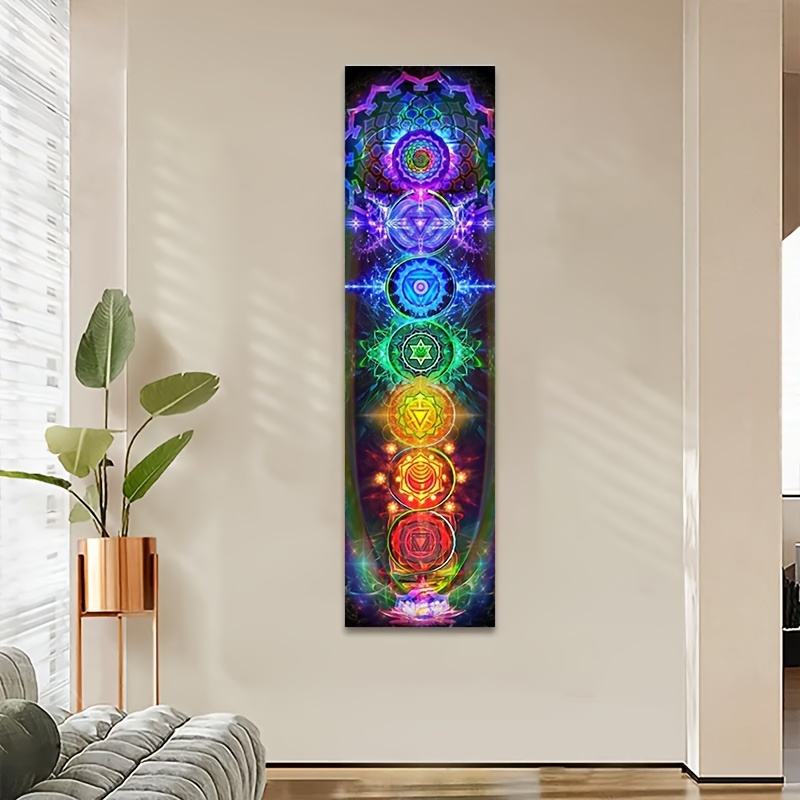 Psychedelic Chakra Tapestry Wall Hanging Vibrant Yoga Meditation Decor With Mandala Design, Black Background For Bedroom, Home Office, Indoor Use_voghion.com