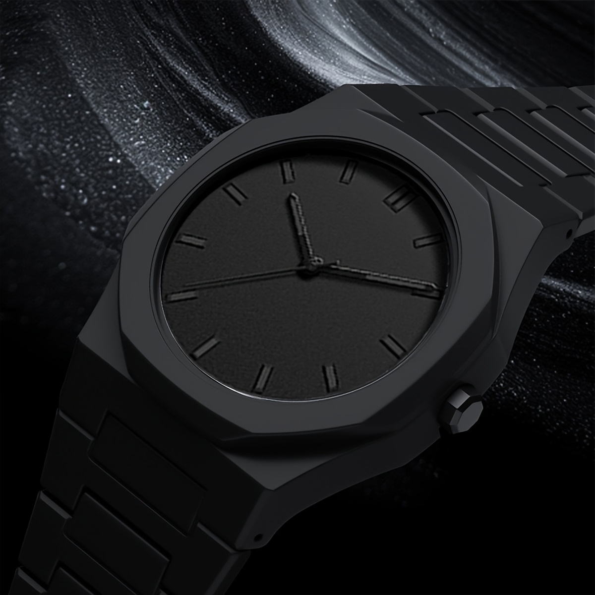 A Single Piece Of Minimalist Modern Black Quartz Watch Suitable For Both Men And Women, Featuring An Adjustable Strap_voghion.com