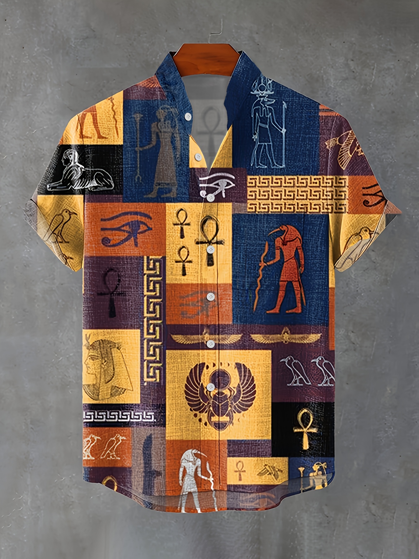 Men's Casual Digital Print for Polo Collar Camouflage Pattern Shirt Short Sleeve Button Design  for Adults