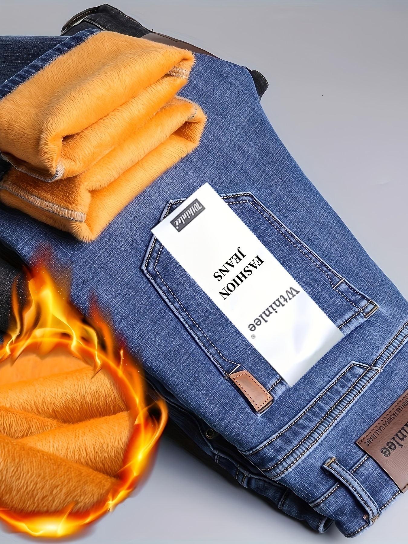 New Autumn And Winter Velvet Thickened Warm Men's Jeans Straight High Waist Trousers Without Belt, Men's Jeans, Regular Version, Men's Plus Size Jeans_voghion.com