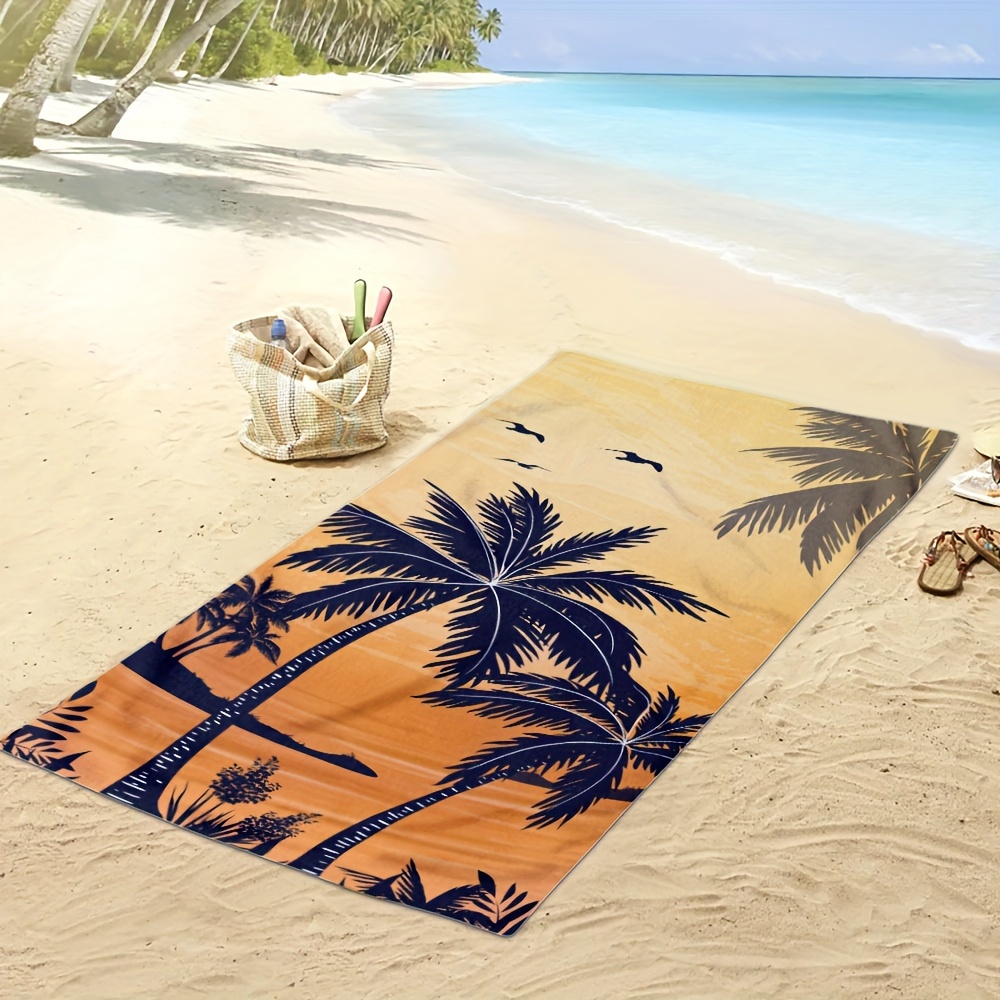 1 pezzo, morbido e assorbente telo mare con motivo a palma, telo da campeggio, accessorio essenziale per la spiaggia estiva_voghion.com
