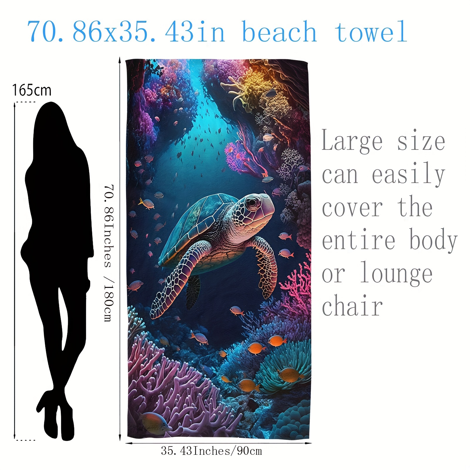1pc Sea Turtle Printed Quick Drying Absorbent Microfiber Beach Towel Soft Beach Blanket For Outdoor Travel Camping Swimming Yoga Beach Essentials_voghion.com