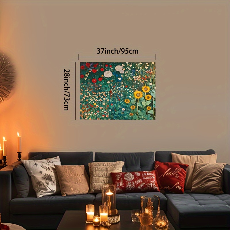 Wandteppich mit Frühlingsgartenmotiv, geeignet für Schlafzimmer, Wohnzimmer oder Studentenwohnheim. Ästhetisches abstraktes Ölgemälde im Vintage-Stil._voghion.com
