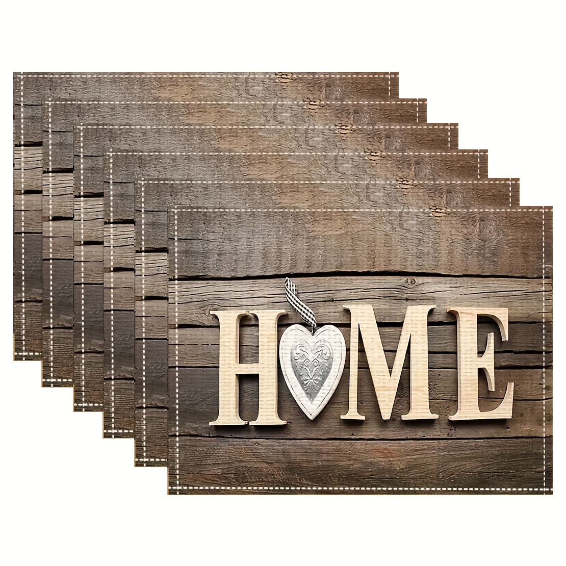 1/4/6/8pcs Wood Grain Love Letter Pattern Placemats Seasonal Daily Holiday Decor Suitable For Home Kitchen Dining Room Party Indoor Outdoor Decoration_voghion.com