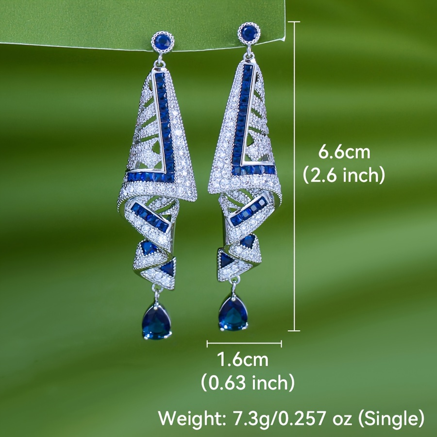 Lussuosi orecchini lunghi da sposa con delicati nastri in zirconi bianchi e blu 3A, perfetti per anniversari, banchetti e feste serali._voghion.com