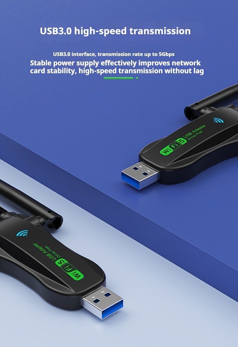 Wireless Network Card, 1300M, Dual-Band Concurrent 5.8G/2.4G, High-Speed Internet, Stable Connection, No Drivers Needed,_voghion.com