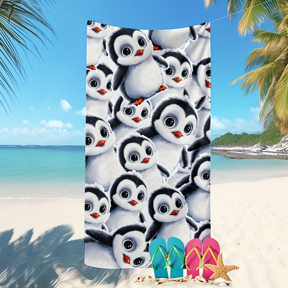 Cartoon Penguin Microfiber Beach Towel, Quick Dry Pool Bath Towel Oversized Lightweight Compact SandFree Travel Towel For Swimming Camping Adult Women_voghion.com