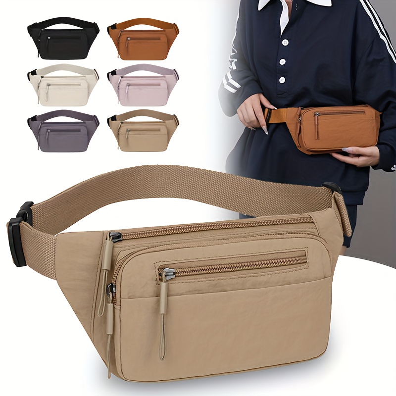 Unisex Canvas Multi Zipper Fanny Pack Adjustable Waist Belt Bag Outdoor Sports Casual Travel Crossbody Hip Sling Pouch_voghion.com