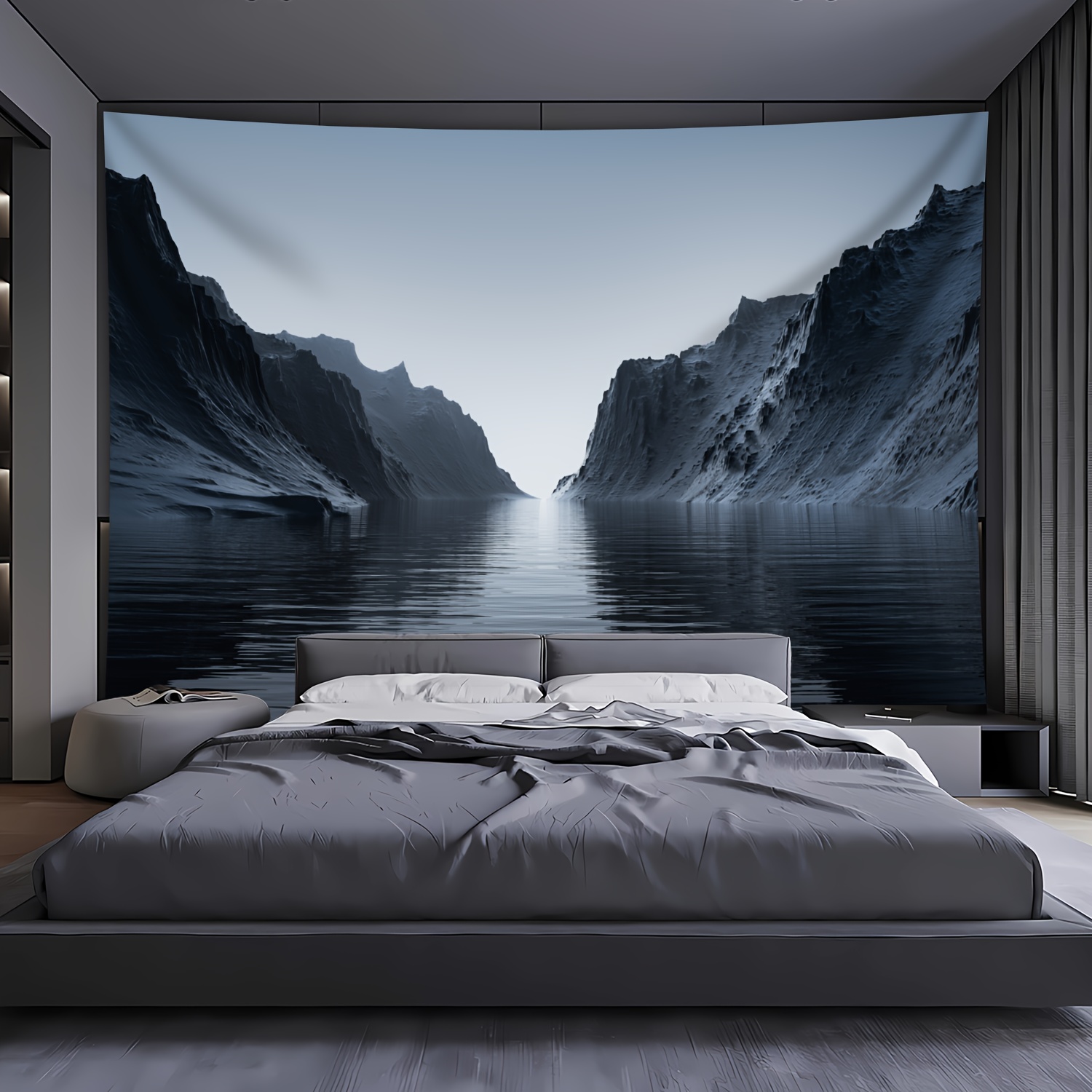 1pc Large Size Mountain Sea Landscape Wall Hanging Tapestry Polyester For Home Room Party Decor Live Streaming Background With Free Hanging Clips_voghion.com