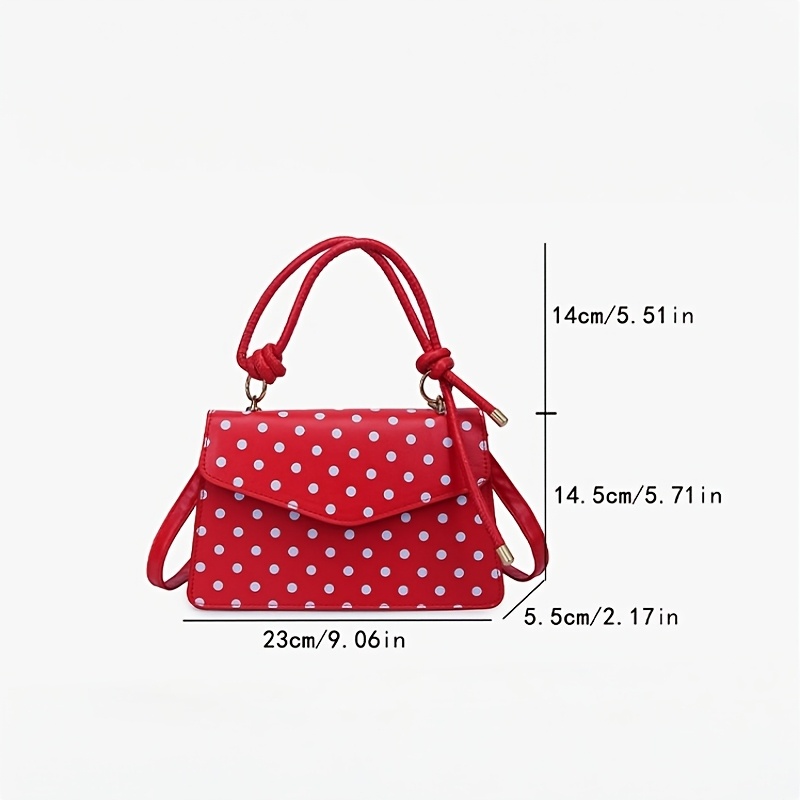 Niedliche, kleine, quadratische Damenhandtasche in Weiß und Schwarz mit weißen und schwarzen Punkten, geknotetem Henkel und abnehmbarem Schulterriemen, elegante Umhängetasche für jeden Tag._voghion.com