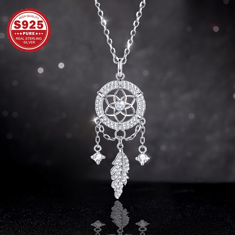 1 S925 Sterling Silvery Dreamcatcher Necklace, Valentine's Day Gift For Sister Or Mother, Elegant Jewelry Pendant With Unique Design, Hypoallergenic_voghion.com