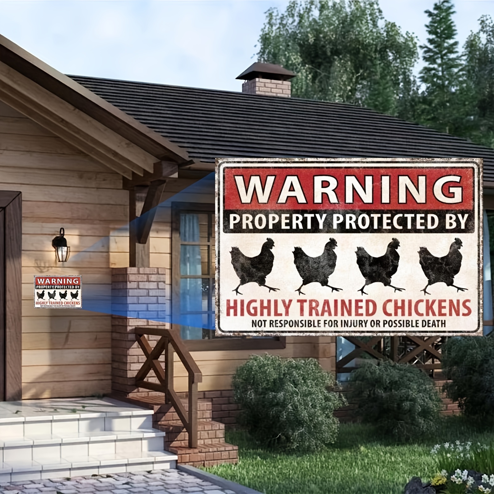 Funny Highly Trained Chickens Warning Metal Sign Farmhouse Easter