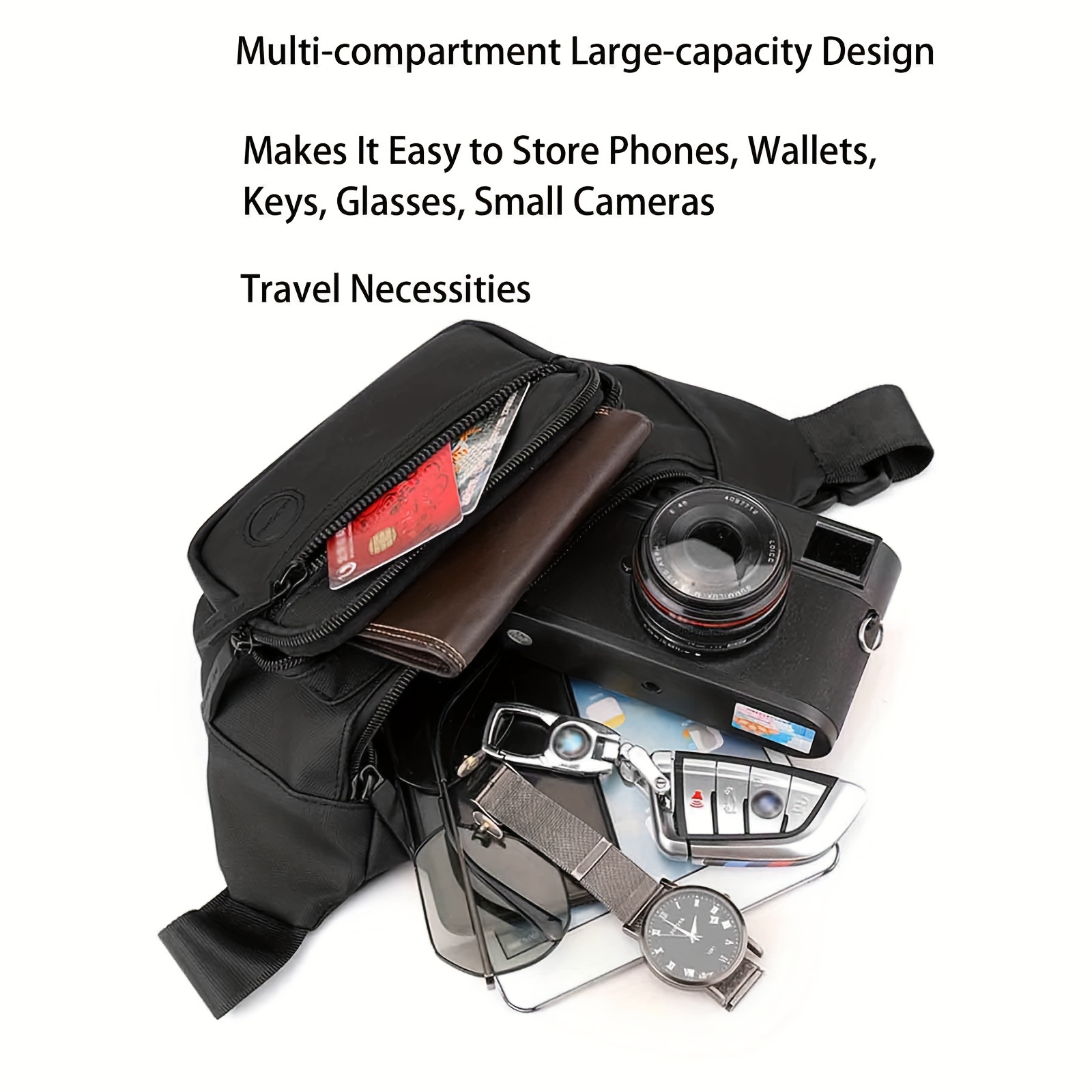 Leichte Herren-Bauchtasche aus wasserabweisendem Nylon mit mehreren Fächern, verstellbarem Gürtel, ideal für Sport, Reisen und den täglichen Weg zur Arbeit._voghion.com