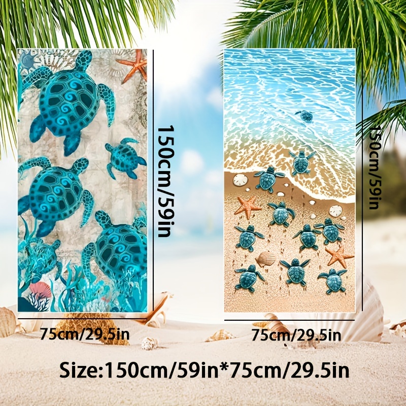 Two Piece Set Oversized Microfiber Beach Towels With Cute Turtles Sea Stars Graphic Pattern Lightweight Modern Exquisite Gift For Sports_voghion.com