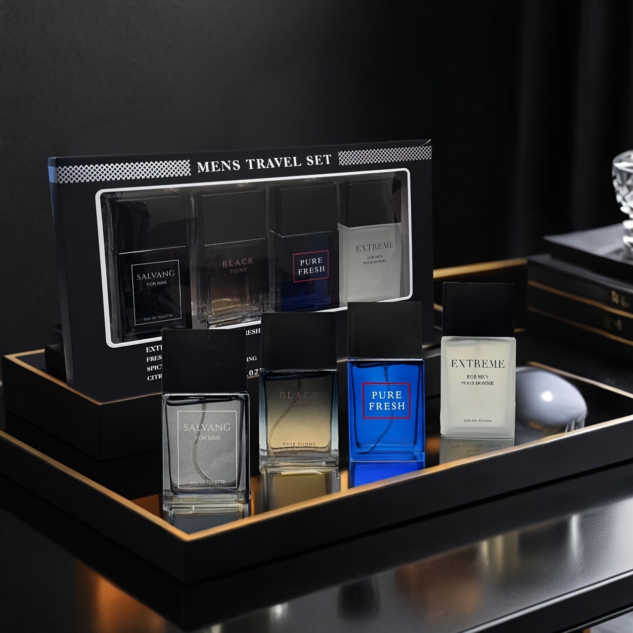 Men's 4pcs Set - Citrus Scent, Alcohol-Based, BPA-Free, 1.02fl.oz 30ml Each, Perfume Holder, Travel Coffret Set,_voghion.com