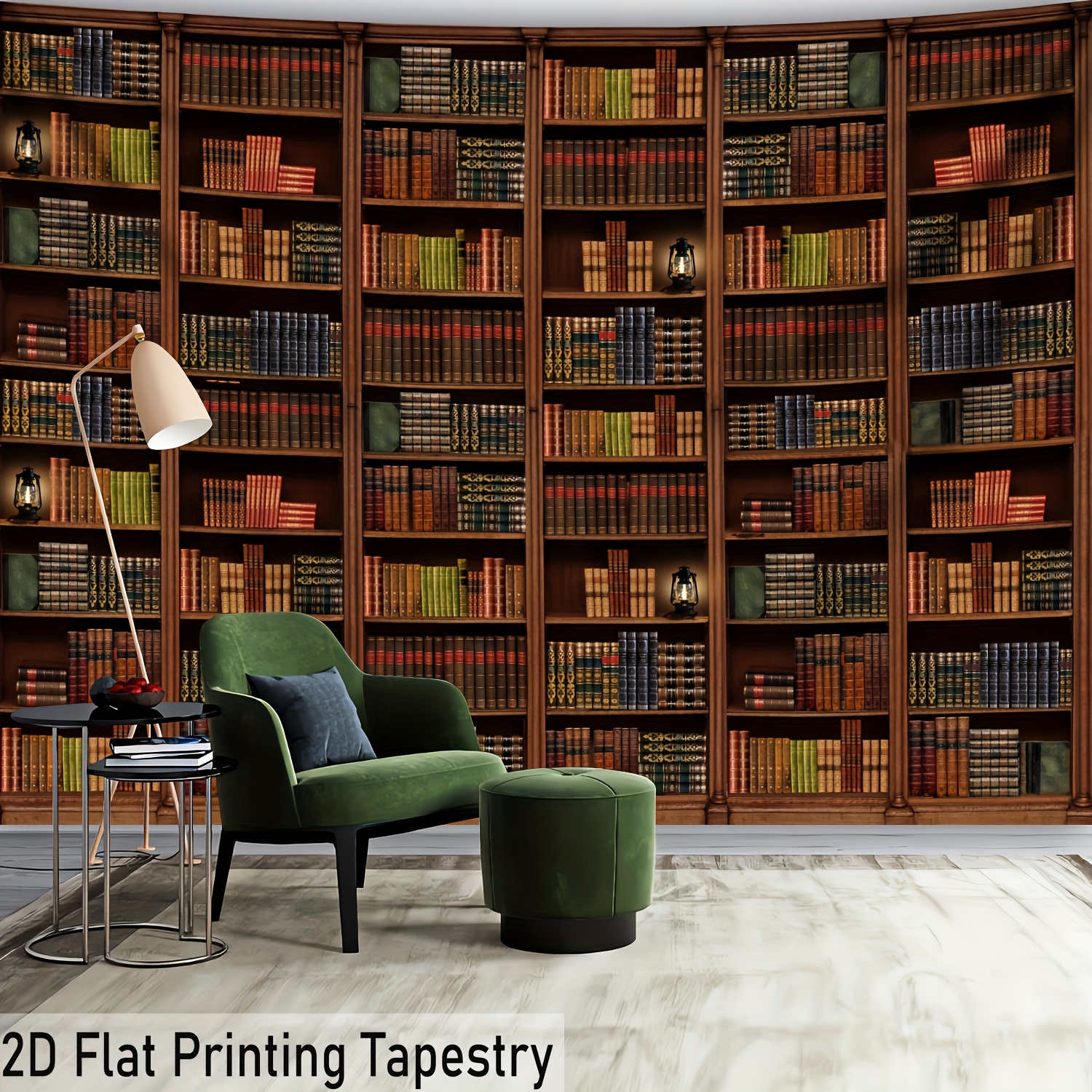 Arazzo da parete extra large in poliestere con motivo "Libreria della Conoscenza", ideale per soggiorno, camera da letto, ufficio e feste, con clip di fissaggio incluse._voghion.com