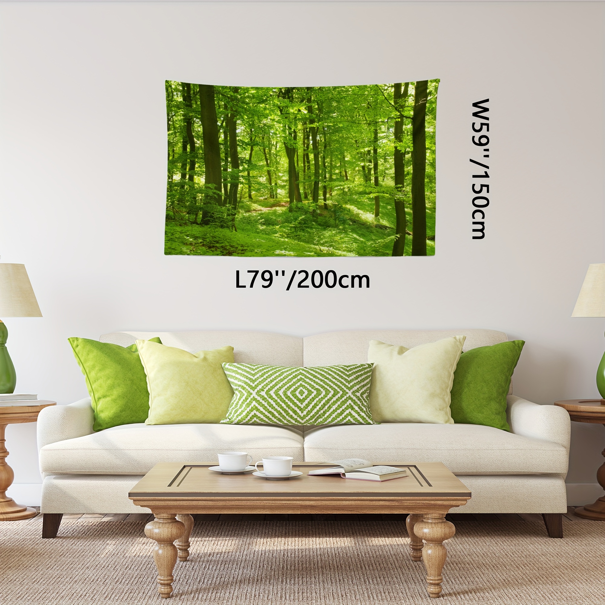 1 pezzo, arazzo con stampa di una foresta verde rilassante per la decorazione delle pareti, adatto per soggiorno, camera da letto e cucina._voghion.com