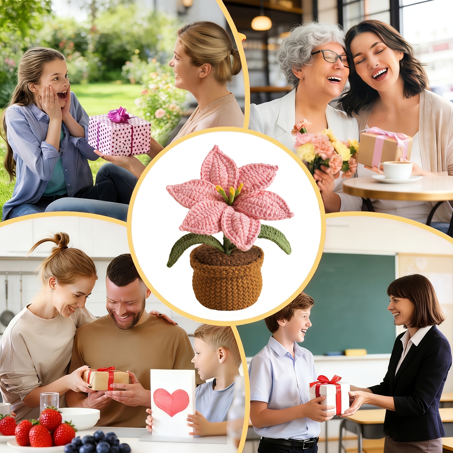 Lys crocheté à la main — Une décoration florale en pot éclatante, une touche chaleureuse pour les rebords de fenêtres et les tables, un cadeau parfait pour la Saint-Valentin, Retour à S_voghion.com