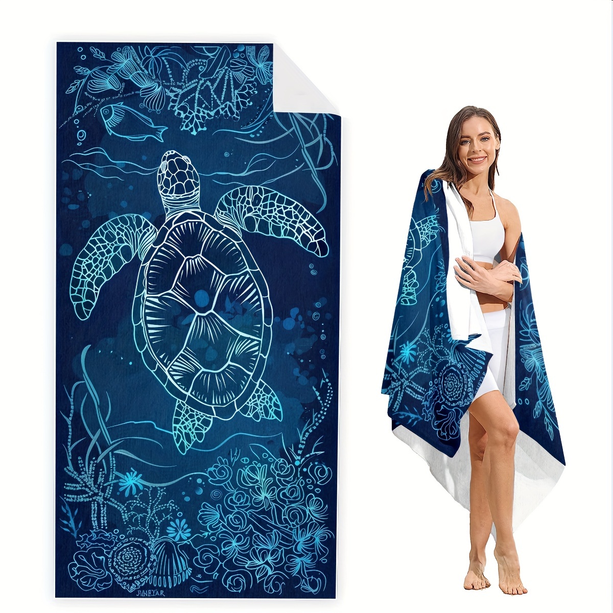 Soft Microfiber Blue Sea Turtle And Corals Beach Towel Quick Dry Absorbent Lightweight Bath Towel Summer Accessory For Outdoor Sport Travel Pool Beach_voghion.com