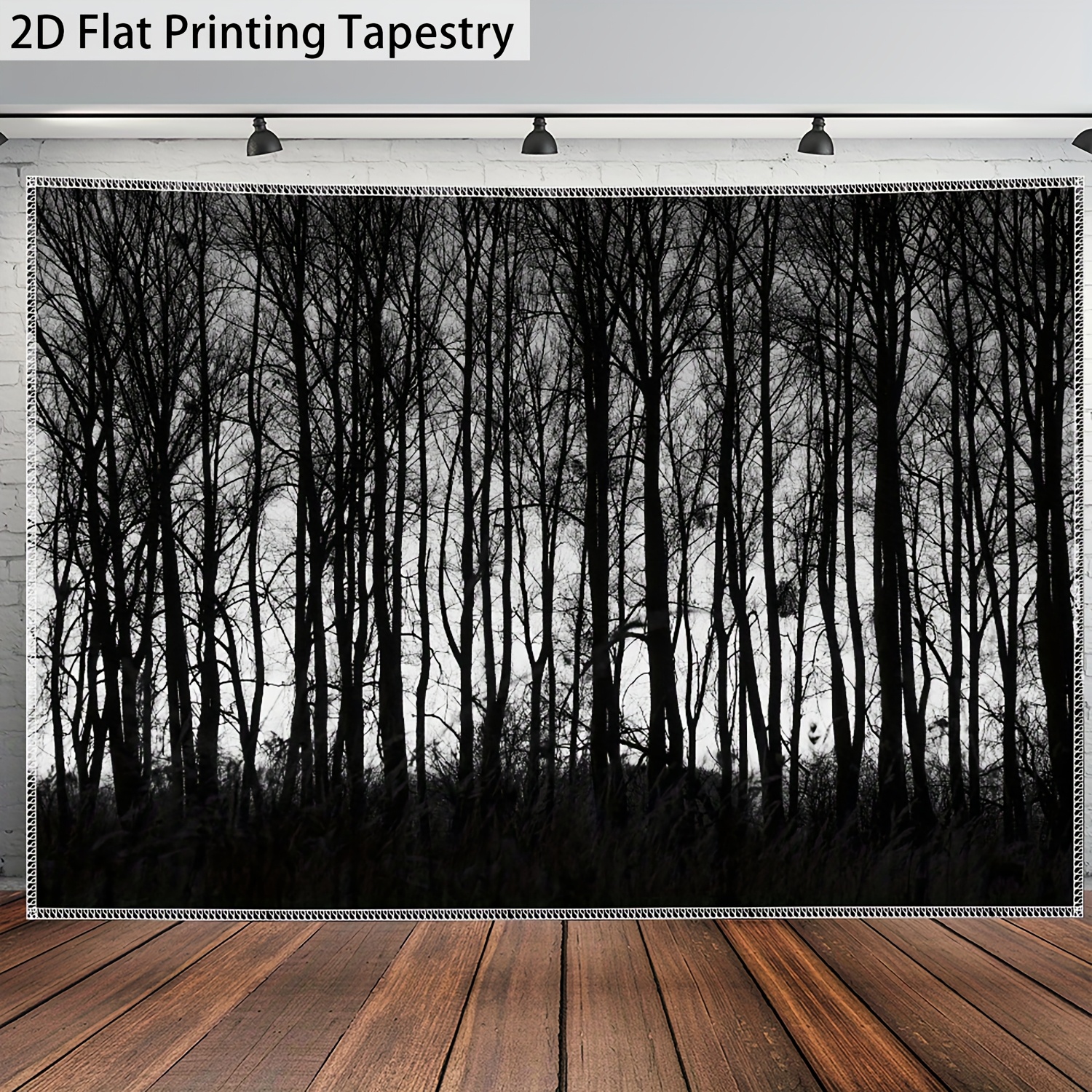 Ultra Large Size 2D Flat Printing 1pc Quiet Profound Black White Forest Aesthetic Polyester Tapestry For Home Party Decoration With Free Hanging Clips_voghion.com