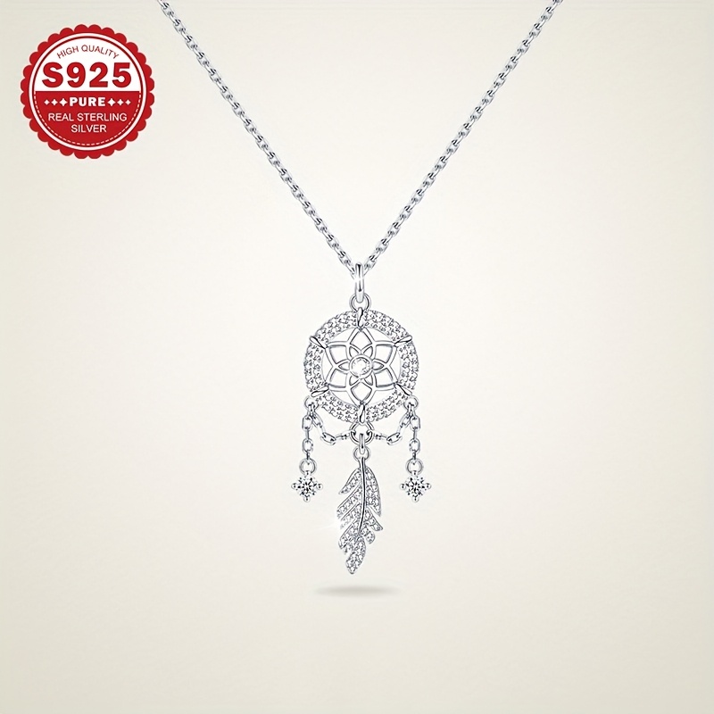 1 S925 Sterling Silvery Dreamcatcher Necklace, Valentine's Day Gift For Sister Or Mother, Elegant Jewelry Pendant With Unique Design, Hypoallergenic_voghion.com