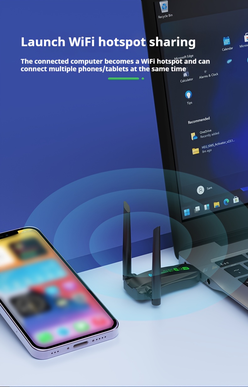 Wireless Network Card, 1300M, Dual-Band Concurrent 5.8G/2.4G, High-Speed Internet, Stable Connection, No Drivers Needed,_voghion.com