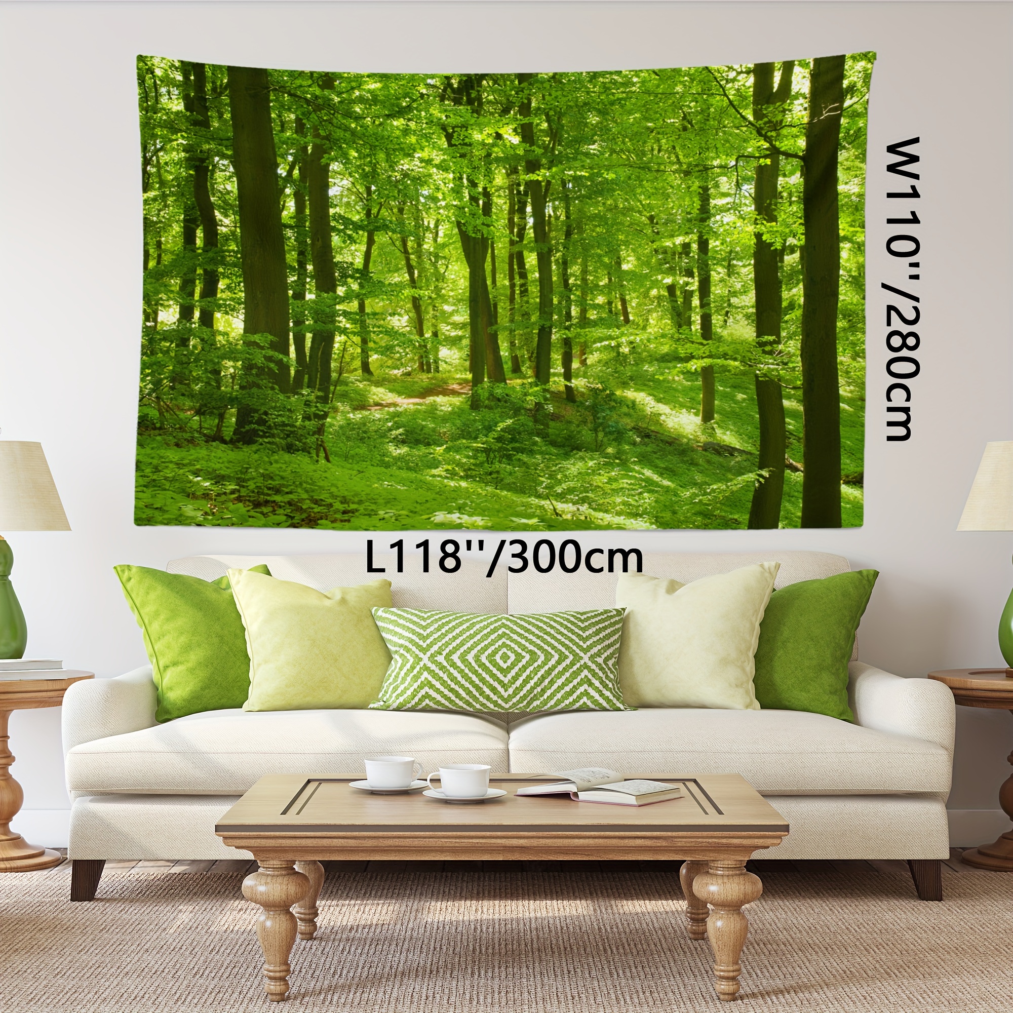 1 pezzo, arazzo con stampa di una foresta verde rilassante per la decorazione delle pareti, adatto per soggiorno, camera da letto e cucina._voghion.com