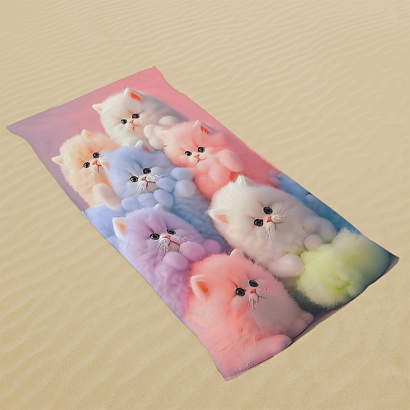 Dreamy Colorful Cat Print One Piece Beach Towel Super Absorbent Quick Drying Lightweight 250g For Beach Pool Bathroom Camping Yoga Travel Summer_voghion.com
