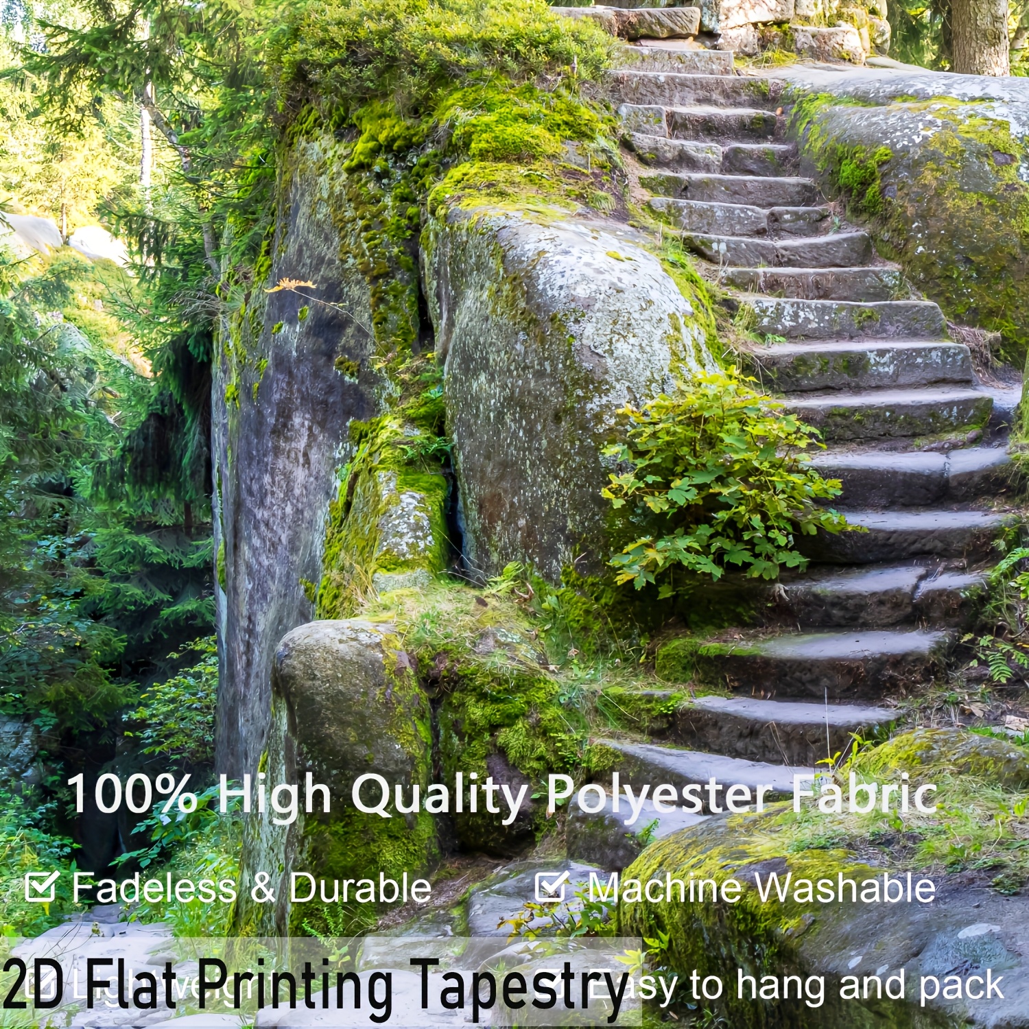 Oversized 2D Printed Tapestry Featuring A Cave, Trees, And Stone Steps In High Definition - Made Of Polyester Fiber - For Home Decor - No Installation_voghion.com