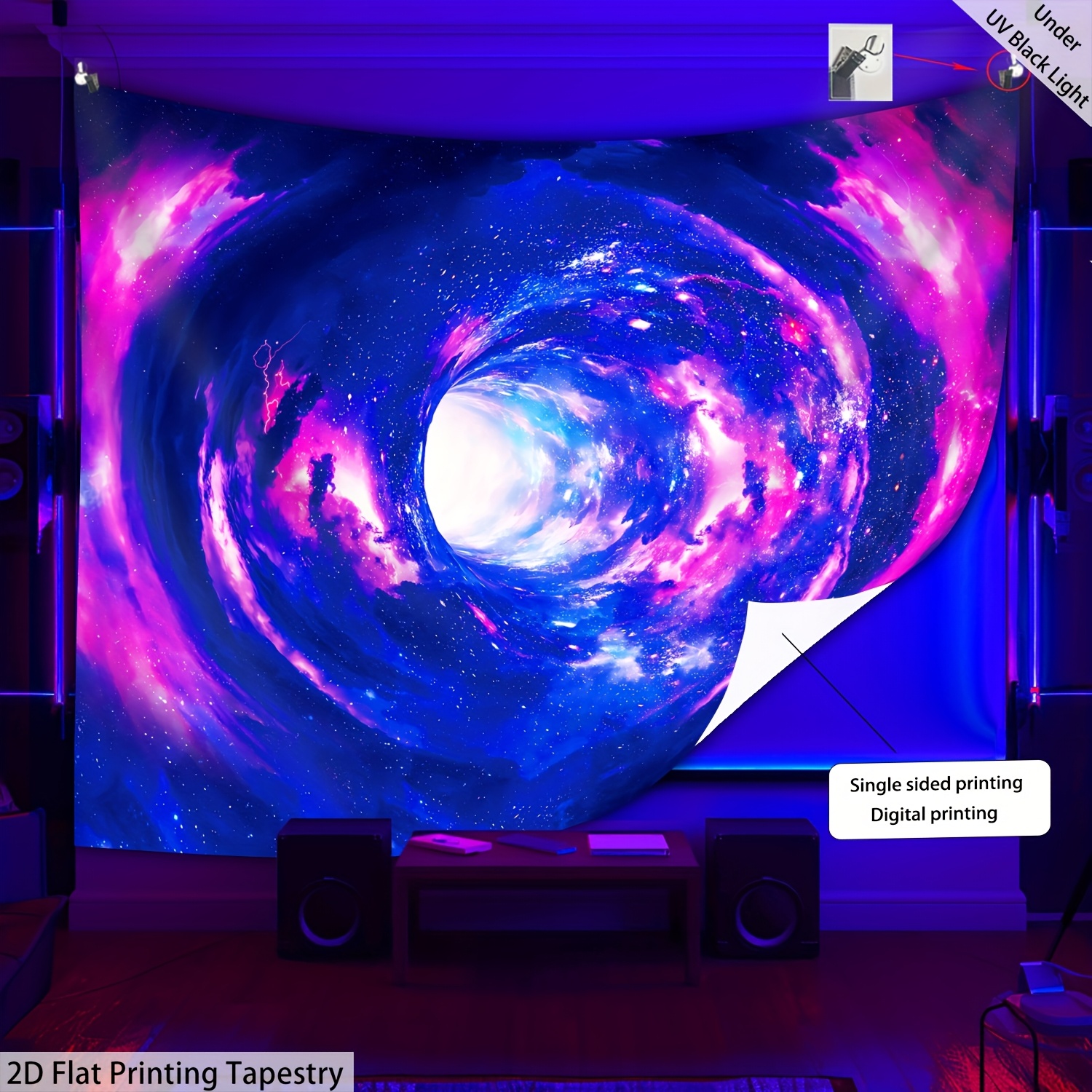 Space Galaxy - Glow In The UV Light Tapestry, Large Scale Fluorescent Printed Tapestry, Suitable For Bedroom, Office, Living Room, Installation Free_voghion.com