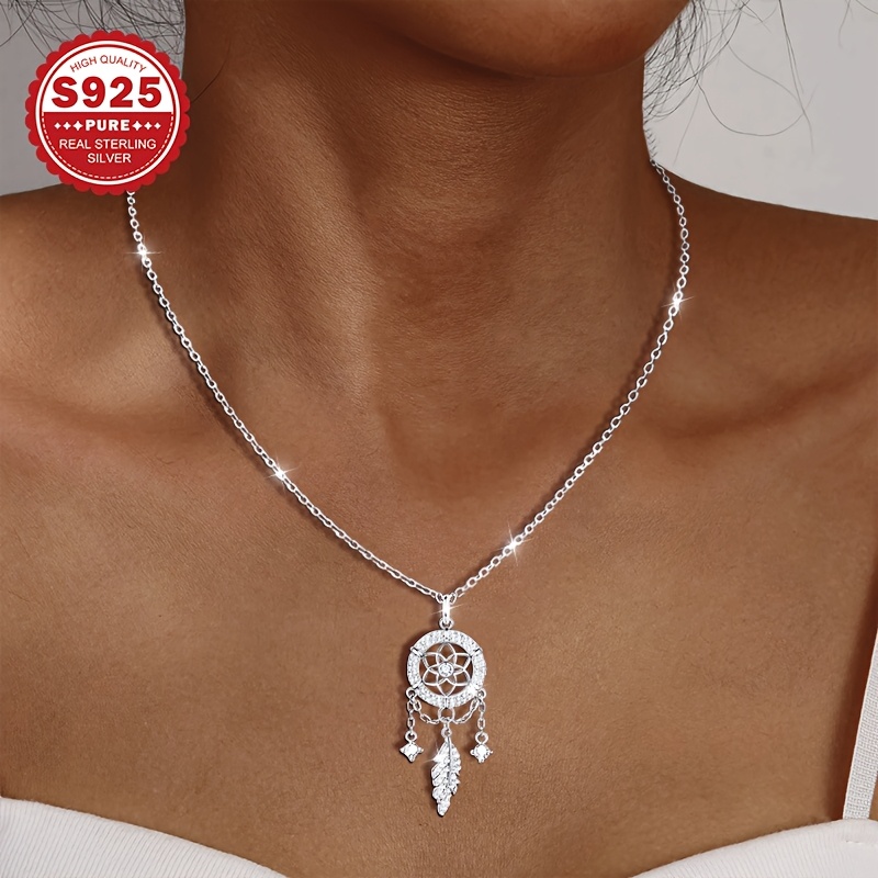 1 S925 Sterling Silvery Dreamcatcher Necklace, Valentine's Day Gift For Sister Or Mother, Elegant Jewelry Pendant With Unique Design, Hypoallergenic_voghion.com