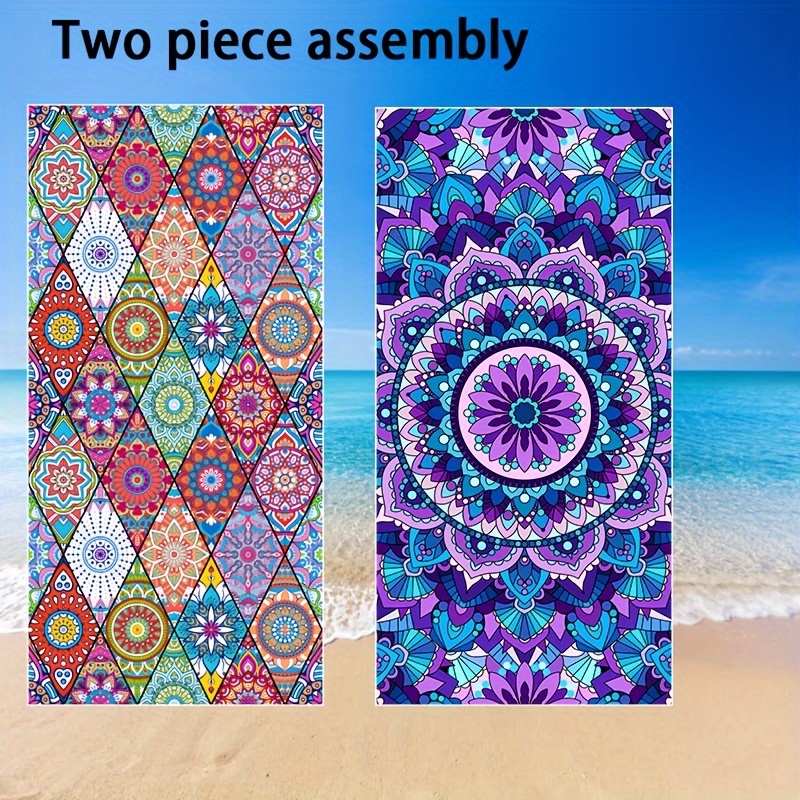 2 Piece Set Purple Mandala Design Sand Resistant Microfiber Beach Towels Soft Absorbent Quick Drying Ideal For Swimming Camping Bathing_voghion.com