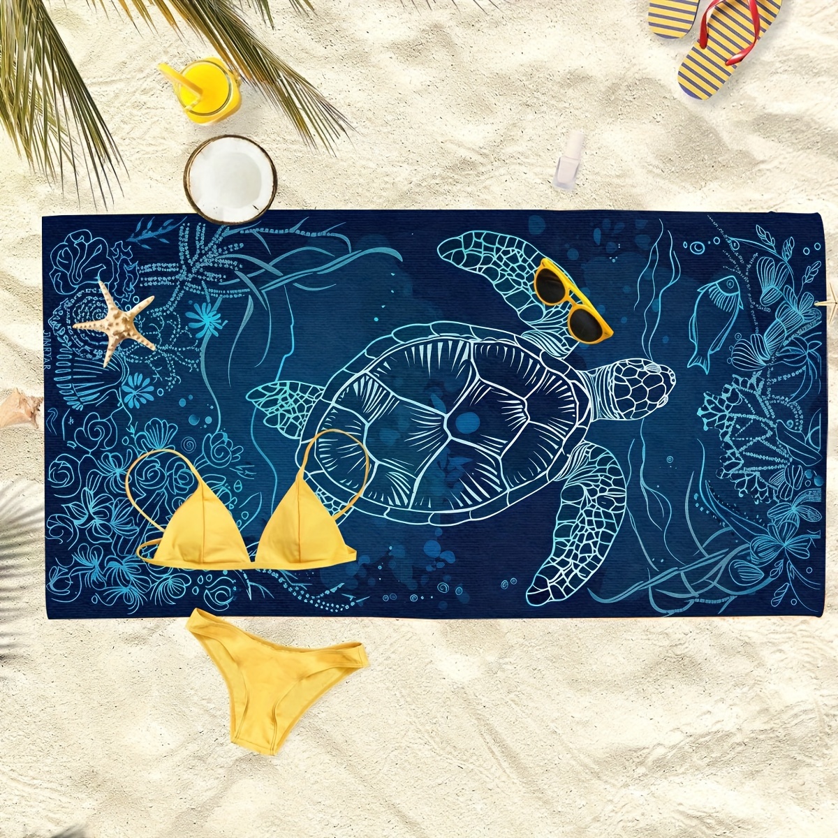 Soft Microfiber Blue Sea Turtle And Corals Beach Towel Quick Dry Absorbent Lightweight Bath Towel Summer Accessory For Outdoor Sport Travel Pool Beach_voghion.com